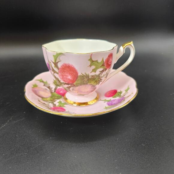 Vintage Queen’s Rosina Thistle Teacup and Saucer Set Gold Trim England - Picture 4 of 11